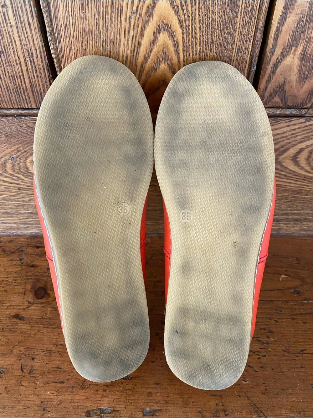 Charix Istanbul 35 5 orange leather slip on flats loafers handmade